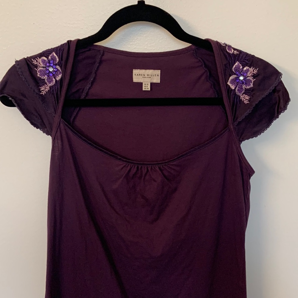 Karen Millen floral embroidered and gem flutter cap sleeve top